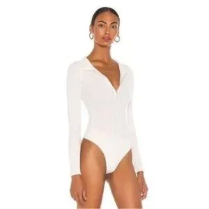 Aya Muse Cashmere Ribbed White Long Sleeve Bodysuit